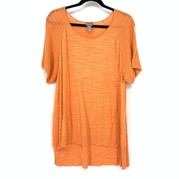 Chicos High Low Short Sleeve Scoop Neck Slub Knit Top Womens Sz 3 US XL Orange - Picture 1 of 6